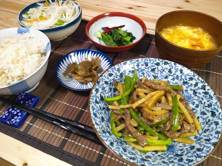 【画像】青椒肉絲定食作った！！